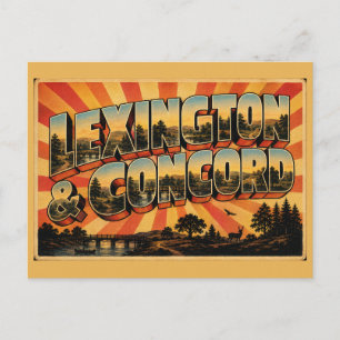 Lexington und Concord MA Vintage-Reise Kunst Postkarte