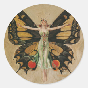 Leyendecker Butterfly Girl Vintage Art Deco Runder Aufkleber