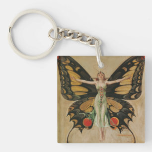 Leyendecker Butterfly Girl Vintage Art Deco Schlüsselanhänger