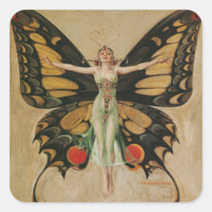 Leyendecker Schmetterlingsmädchen Vintage Art Deco Quadratischer Aufkleber