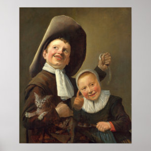 Leyster - ein Junge und ein Mädchen mit einer Katz Poster