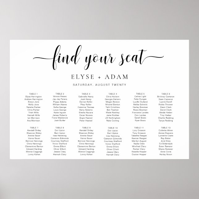 Leyton Minimal 12 Tabelle Seating Chart Poster (Vorne)