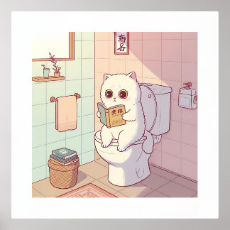 Lezende Kat op Toilet Foliendrucke