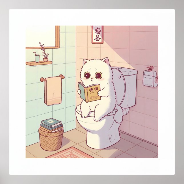 Lezende Kat op Toilet Foliendrucke (Vorderseite)