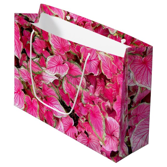 LG Geschenktasche Pink-Blätter Große Geschenktüte (Vorderseite Schrägansicht)