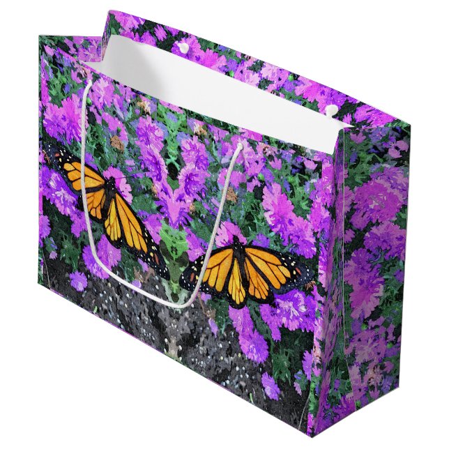 Lg Gift Bag Monarch on Asters Große Geschenktüte (Vorderseite Schrägansicht)
