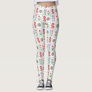 LG Mahjong-Kacheln #4 Rot Grün Blau Weiß Leggings