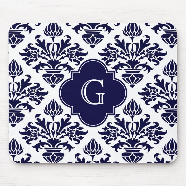 Lg Navy Blu Whistask #3 Navy Quatrefolie Monogram Mousepad (Vorne)