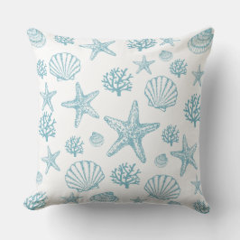 Lg Throw Kissen Aquamarin Seashell Starfish Beachy