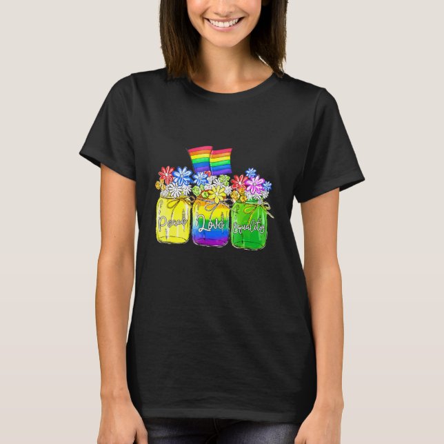 LGBit Peace Liebe Equality Rainbow Floral LGBt Fla T-Shirt (Vorderseite)