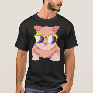 Lgbt Agender Katze Sonnenbrille Nonbinary Flagge T-Shirt