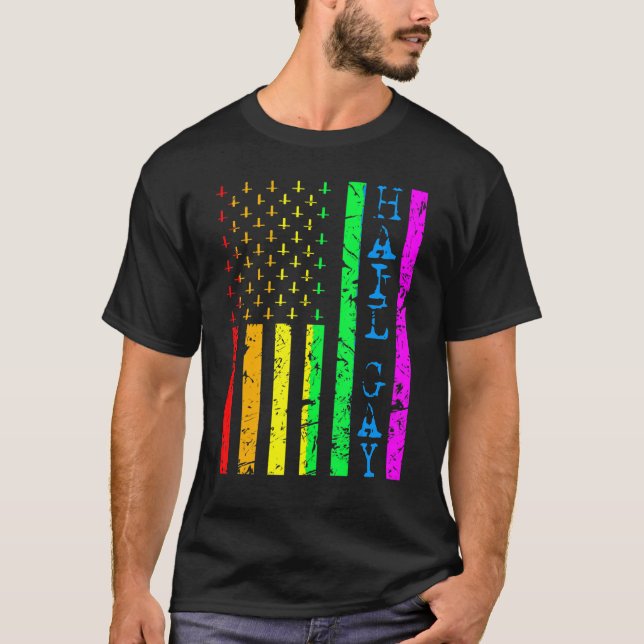 Lgbt All Hail Gay Pride Flag Satanic T-Shirt (Vorderseite)