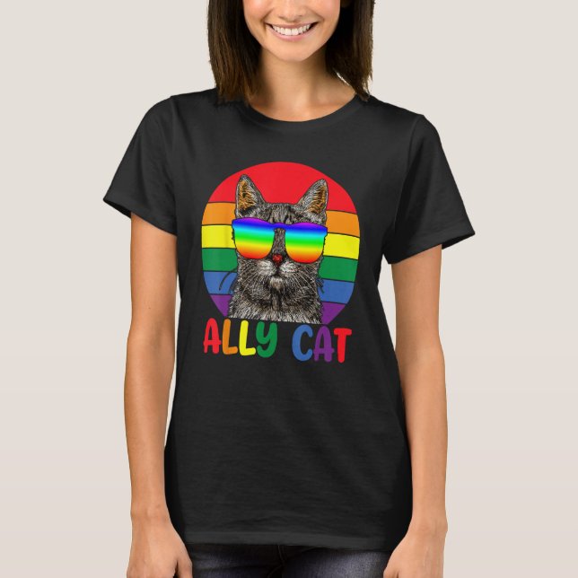 LGBT Ally Cat Be Kind Gay Rainbow Funny LGBTQ Flag T-Shirt (Vorderseite)