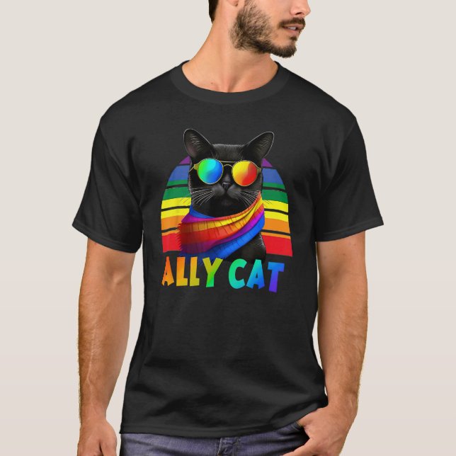LGBT Ally Cat Be Kind Gay Rainbow  LGBTQ Flag Gay  T-Shirt (Vorderseite)