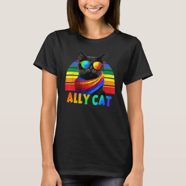LGBT Ally Cat Be Kind Gay Rainbow  LGBTQ Flag Gay  T-Shirt (Vorderseite)
