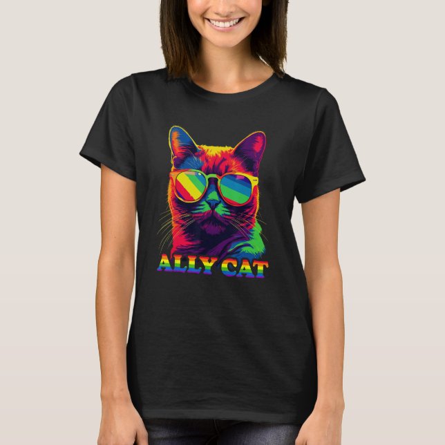 LGBT Ally Cat Gay Pride LGBTQ Rainbow Flag Pride G T-Shirt (Vorderseite)