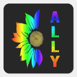 LGBT Ally Rainbow Flag Blume Sonnenblume Quadratischer Aufkleber