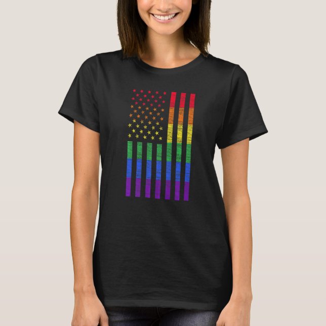LGBT American Flag Pride Rainbow Gay Lesbian Bi Tr T-Shirt (Vorderseite)