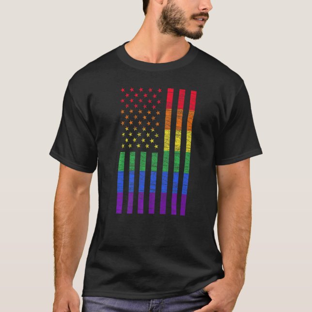 LGBT American Flag Pride Rainbow Gay Lesbian Bi Tr T-Shirt (Vorderseite)