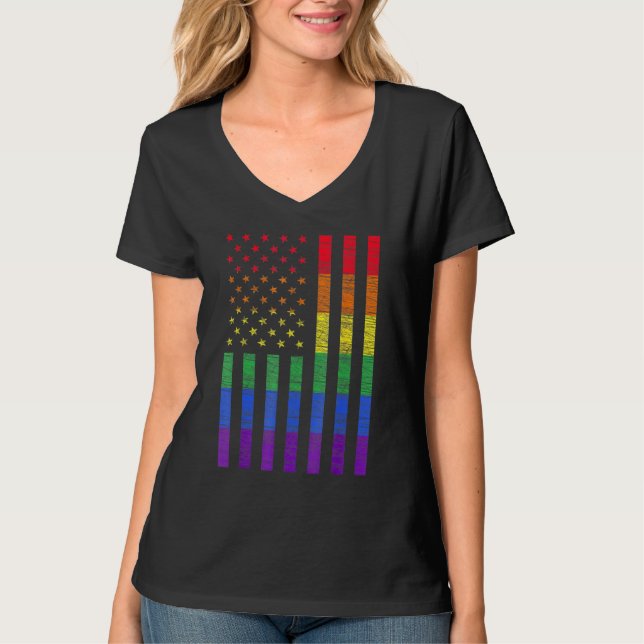 Lgbt American Flag Pride Rainbow Gay Lesbian Bi Tr T-Shirt (Vorderseite)