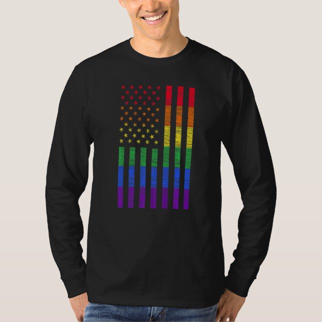 LGBT American Flag Pride Rainbow Gay Lesbian Bi Tr T-Shirt (Vorderseite)