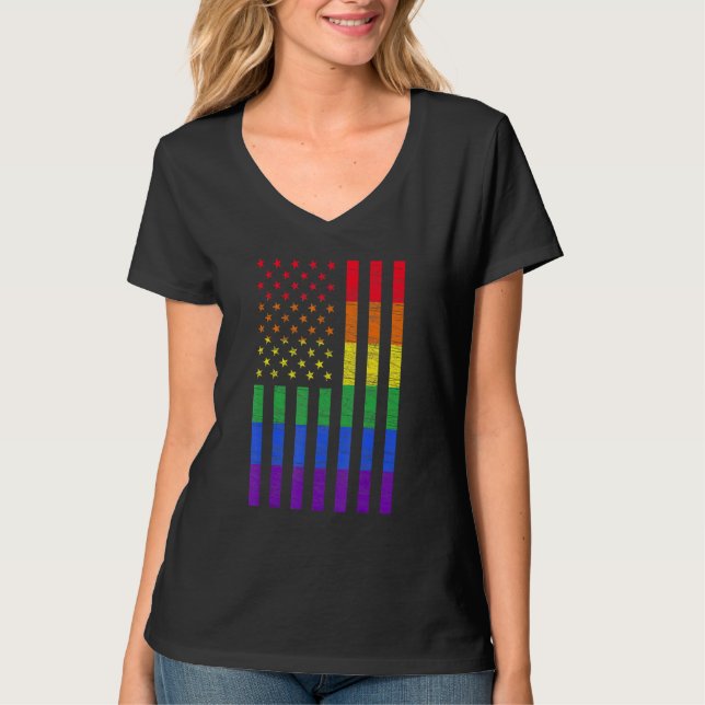 LGBT American Flag Pride Rainbow Gay Lesbian Bisex T-Shirt (Vorderseite)