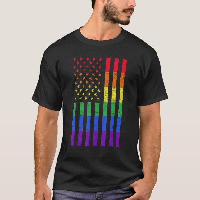 LGBT American Flag Pride Rainbow Gay Lesbian Bisex T-Shirt (Vorderseite)