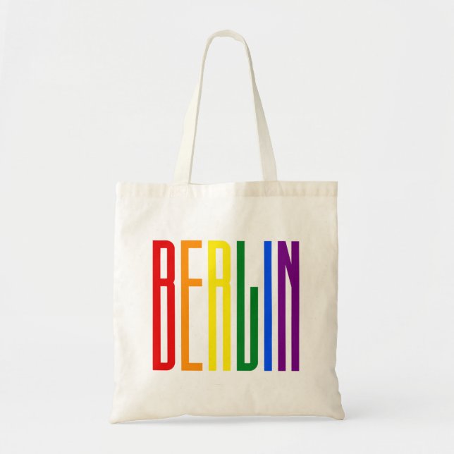 LGBT Berlin Gay Pride Rainbow Text LGBTQ Support Tragetasche (Vorne)