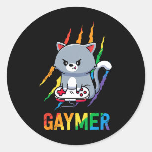 Lgbt Cat Pride Shirt Rainbow Video Game Lovers Gif Runder Aufkleber
