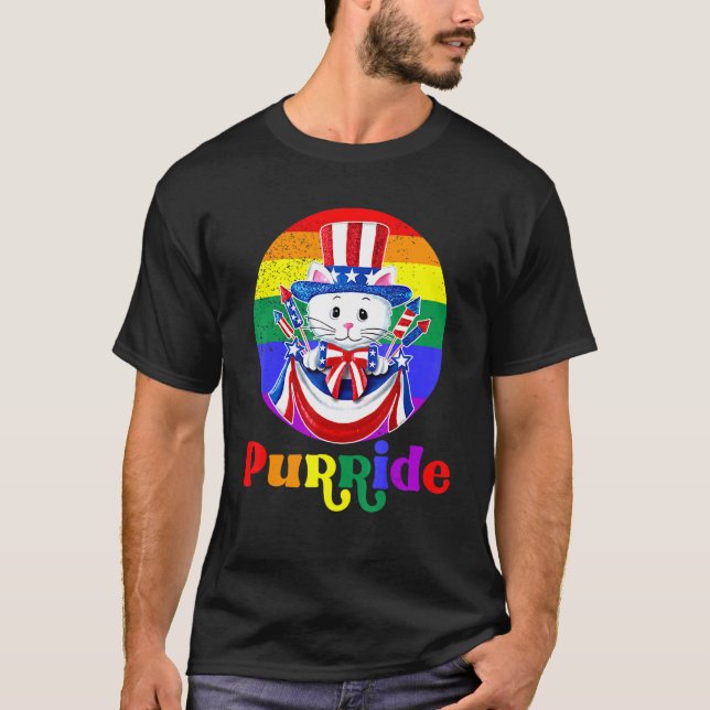 Lgbt Cat Purride Rainbow Flag American Flag Lgbtq T-Shirt (Vorderseite)