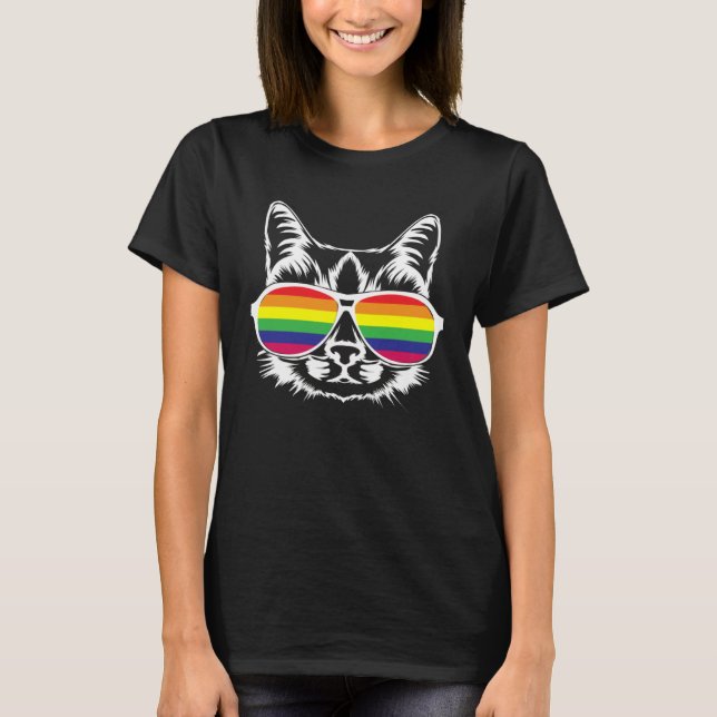LGBT Cat Rainbow Glasses Cat with Glasses Sunglass T-Shirt (Vorderseite)