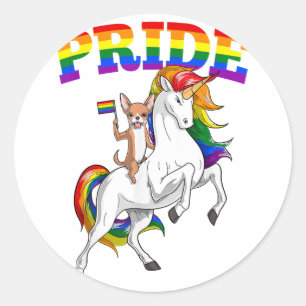 LGBT Chihuahua Dog Unicorn Gay Pride Rainbow LGBTQ Runder Aufkleber