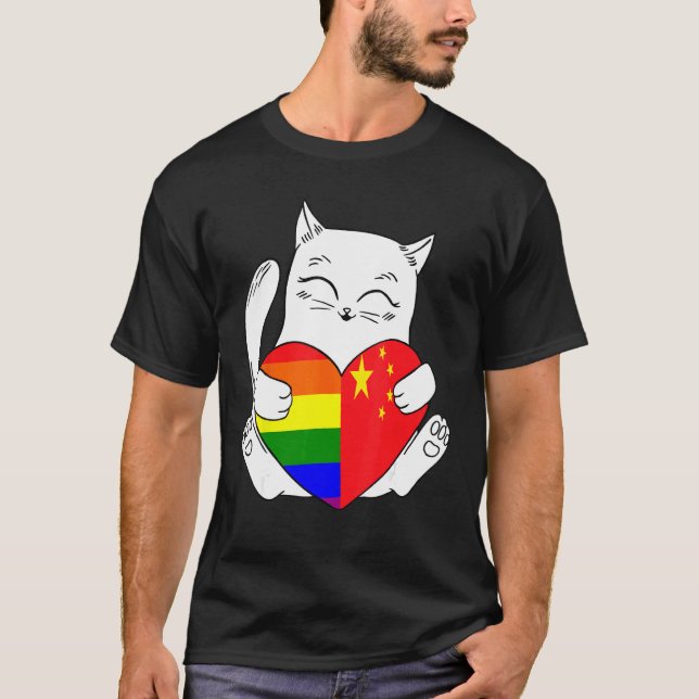 LGBT China Katze Unterstützer Tier Stolz T-Shirt (Vorderseite)