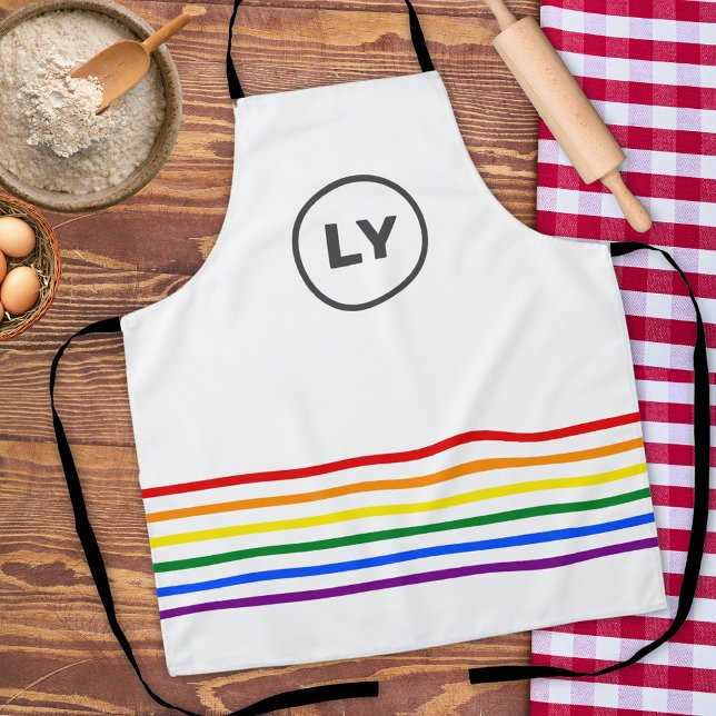 LGBT Custom Initial Pride Stripes White Baking Schürze (Von Creator hochgeladen)