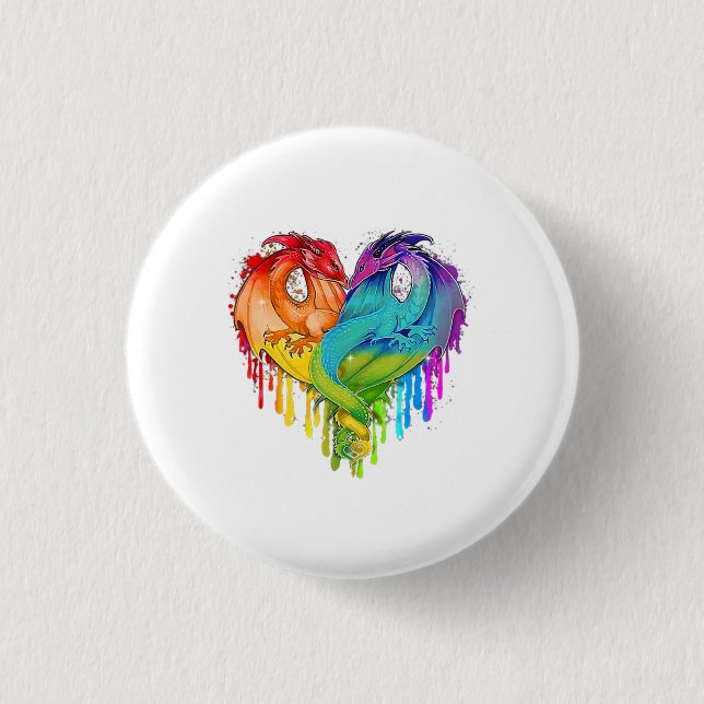 Lgbt Dragon Heart Rainbow Heart Dragon Lgbt Pride Button (Vorderseite)