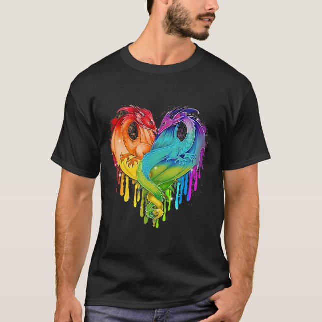 Lgbt Dragon Heart Rainbow Heart Dragon Lgbt Pride T-Shirt (Vorderseite)