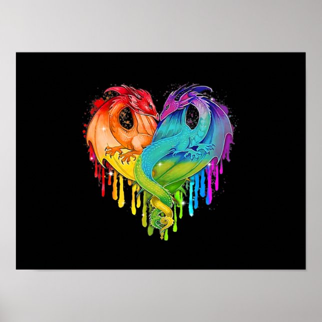 LGBT Dragon Heart Rainbow Heart Dragon LGBT Prix Poster (Vorne)