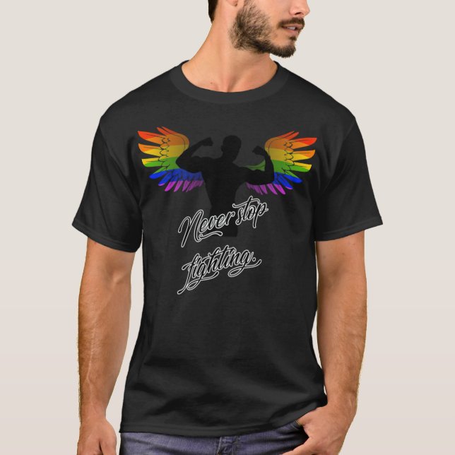 LGBT-Engel Stoppt niemals den Kampf gegen Gay Prid T-Shirt (Vorderseite)