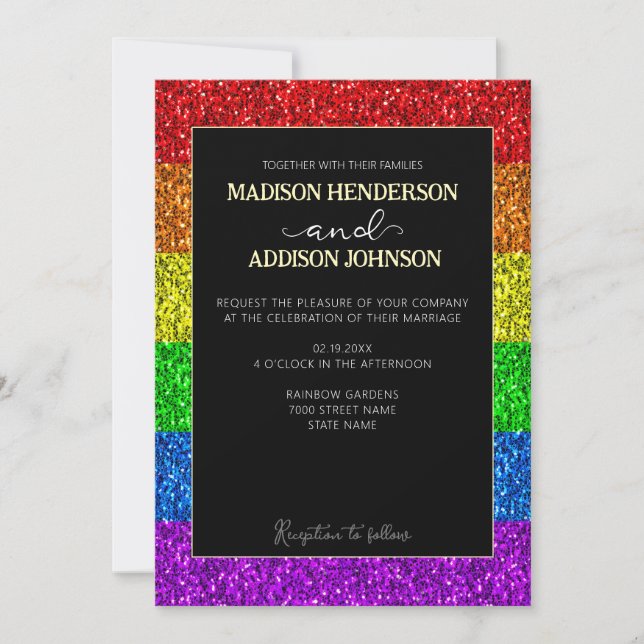 LGBT-Fahne Regenbogen-Glitzern Einladung (Vorderseite)