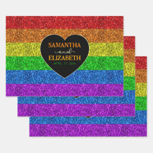 LGBT-Fahne Regenbogen-Glitzern Geschenkpapier Set