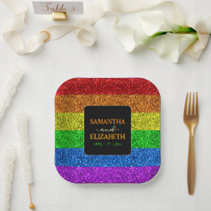 LGBT-Fahne Regenbogen-Glitzern Pappteller