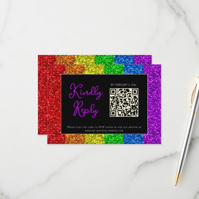 LGBT-Fahne Regenbogen-Glitzern RSVP Karte (Vorderseite/Rückseite Beispiel)