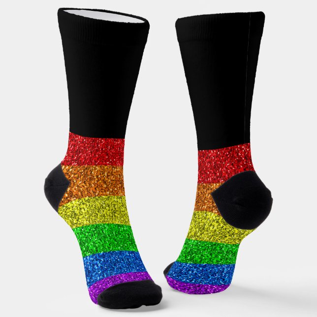 LGBT-Fahne strahlender Regenbogen-Glitzer funkelt  Socken (Gewinkelt)