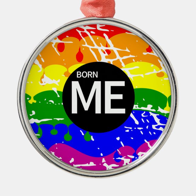 LGBT-Flag-Drilling-Paint Geborene Me Silbernes Ornament (Vorne)