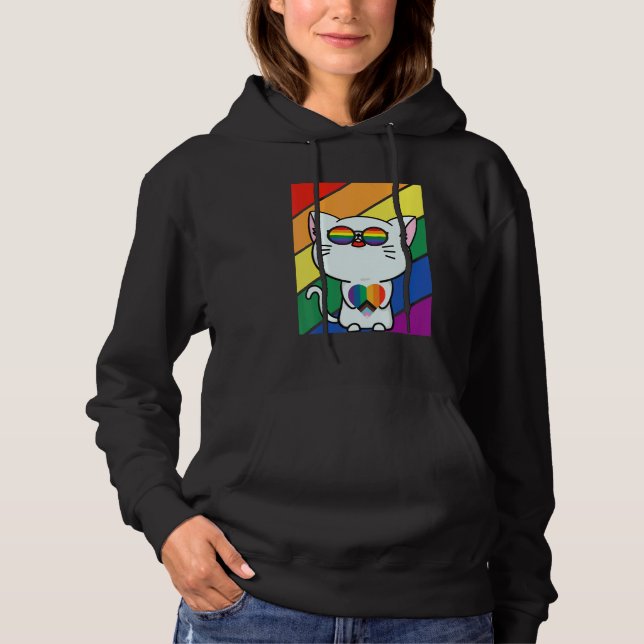 LGBT Flag Gay Pride Month Rainbow Cute Cat With LG Hoodie (Vorderseite)