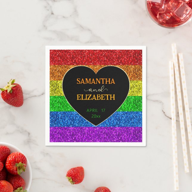 LGBT flag rainbow sparkles heart wedding Paper Serviette (Beispiel)