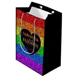 LGBT Flag Regenbogen Glitzern Hochzeit Danke Mittlere Geschenktüte