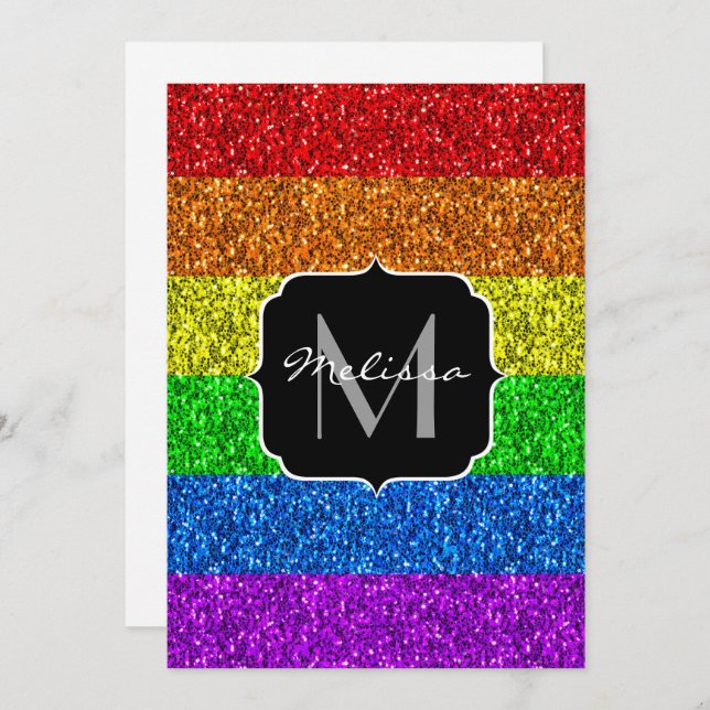 LGBT-Flagge lebende Glitzern Einladung Monogramm (Vorne/Hinten)