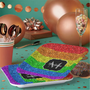 LGBT-Flagge lebendiges Regenbogen-Glitter Funkeln  Pappteller