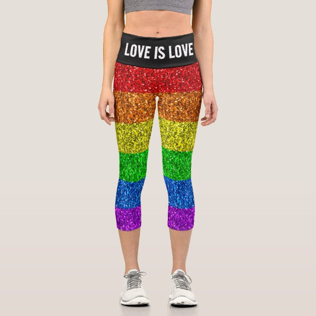 LGBT-Flagge lebhafte Regenbogen-Glitzer Liebe ist  Capri Leggings (Vorderseite)